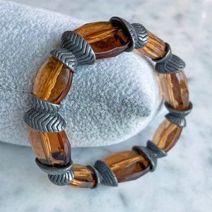 Peachy Faceted Glass Ovals set Between Unique Double-Sided Metal Spacers, NEAT!